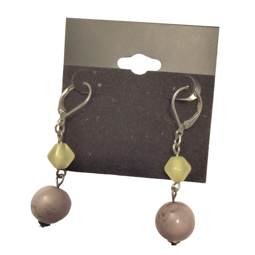 Amber Lavender Bead Earrings Hook Drop Dangle USA Vintage Artisan Upcycled